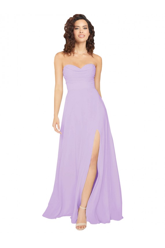 Draped Sweetheart Long Chiffon Bridesmaid Dress with Front Slit UK