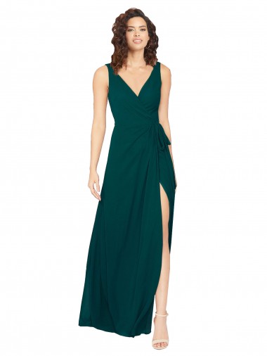 V-Neck Chiffon Bridesmaid Dress with Front Skirt Slit UK