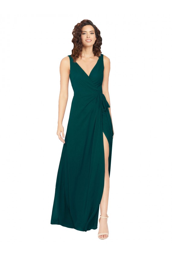 V-Neck Chiffon Bridesmaid Dress with Front Skirt Slit UK