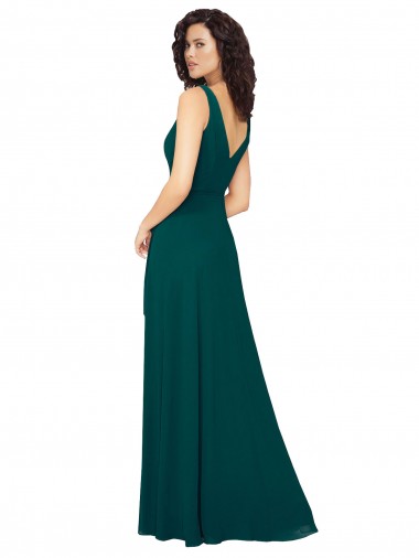 V-Neck Chiffon Bridesmaid Dress with Front Skirt Slit UK