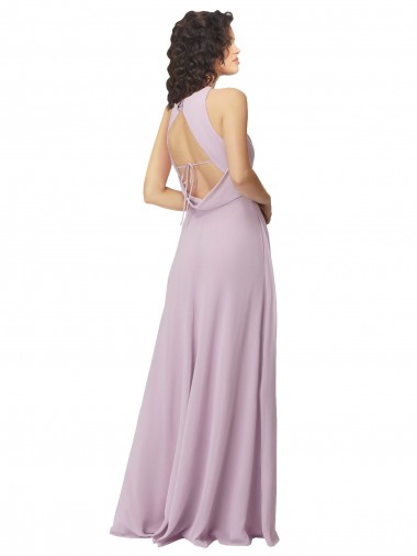 High-Halter Chiffon Bridesmaid Dress with Keyhole Cowl Back UK