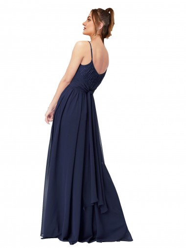 Long Chantilly Lace and Ruched Chiffon Bridesmaid Dress UK