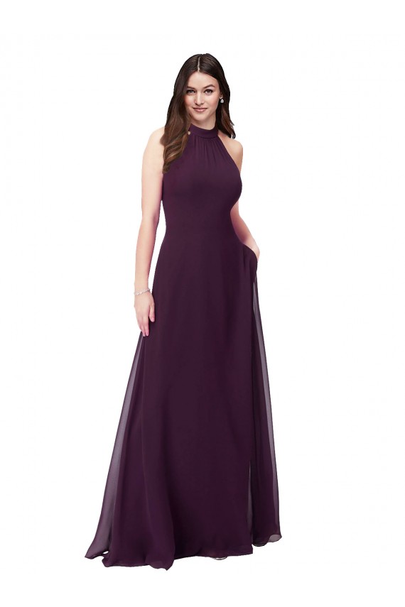 Chiffon High-Halter Bridesmaids Dress with Keyhole Back UK