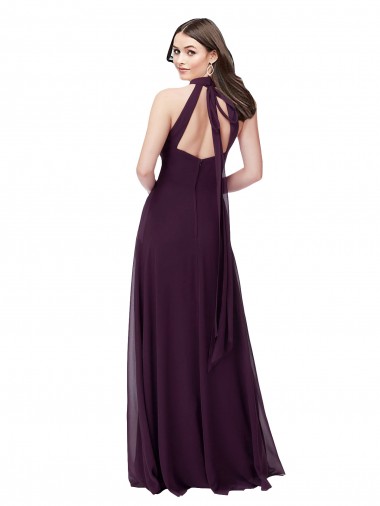 Chiffon High-Halter Bridesmaids Dress with Keyhole Back UK