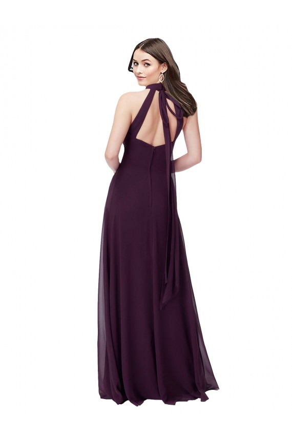 Chiffon High-Halter Bridesmaids Dress with Keyhole Back UK