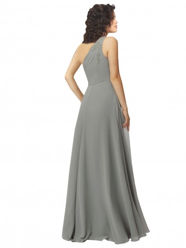 Embroidered One Shoulder Chiffon Bridesmaid Dress UK