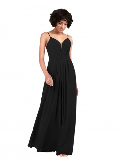 Simple V-Neckline Chiffon Formal Bridesmaid Dress with Pleated Skirt UK