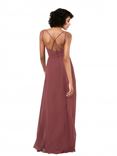 Simple V-Neckline Chiffon Formal Bridesmaid Dress with Pleated Skirt UK
