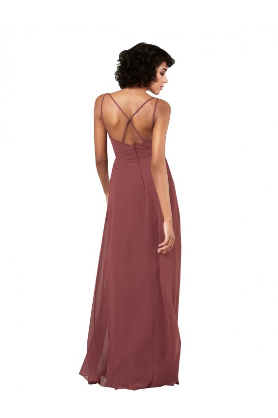 Simple V-Neckline Chiffon Formal Bridesmaid Dress with Pleated Skirt UK
