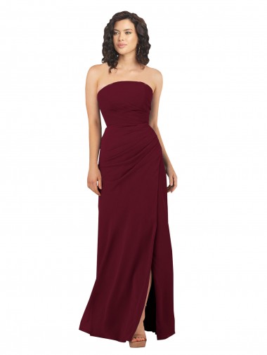 Simple Strapless Chiffon Bridesmaid Dress with Rounded Neckline UK