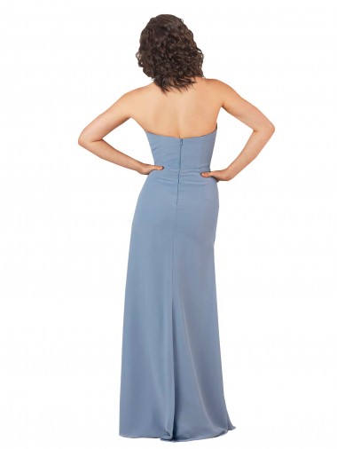 Simple Strapless Chiffon Bridesmaid Dress with Rounded Neckline UK