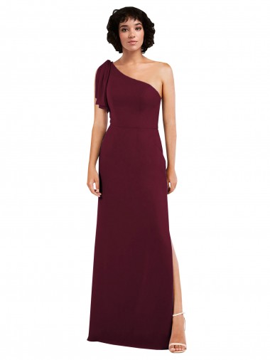 One Shoulder Chiffon Formal Bridesmaid Dress with Skirt Slit and Accent Strap UK
