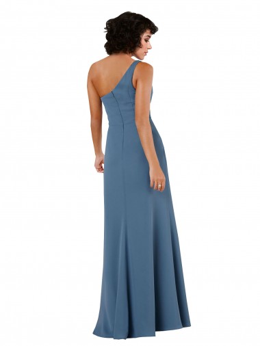 One Shoulder Chiffon Formal Bridesmaid Dress with Skirt Slit and Accent Strap UK