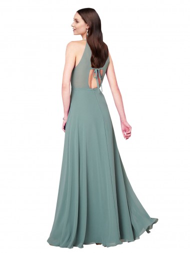 Floor Length Long Chiffon Bridesmaid Dress with Double Bow Feature UK