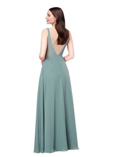 Long Chiffon Formal Bridesmaid Dress with Open Back UK