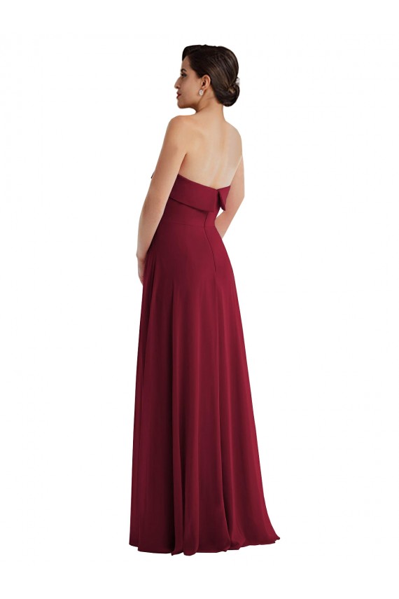 Cuffed Strapless Maxi Formal Bridesmaid Dress with Front Slit UK