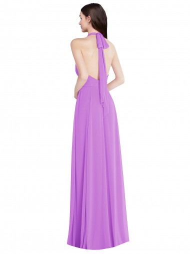 Halter Backless Maxi Formal Bridesmaid Dress with Button Ruffle Placket UK