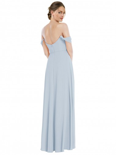 Off the Shoulder Basque Neck Maxi Bridesmaid Dress with Flounce Sleeves UK
