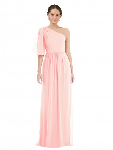 One Shoulder Bell Sleeves Chiffon Maxi Bridesmaid Dress UK