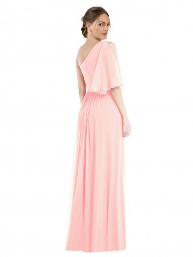 One Shoulder Bell Sleeves Chiffon Maxi Bridesmaid Dress UK