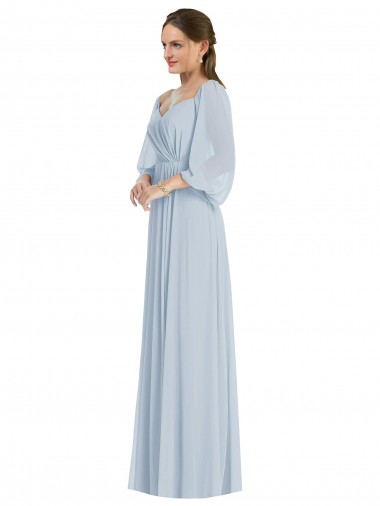Off the Shoulder Puff Sleeve Maxi Formal Bridesmaid Dress with Front Slit UK