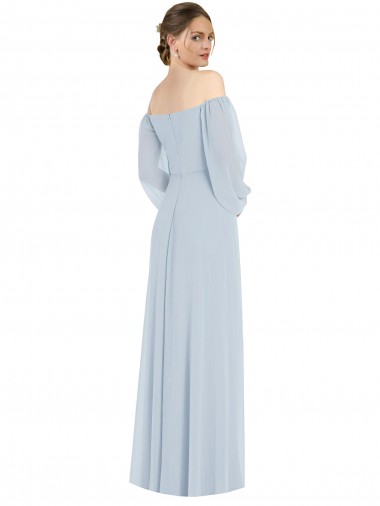 Off the Shoulder Puff Sleeve Maxi Formal Bridesmaid Dress with Front Slit UK