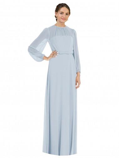 Strapless Chiffon Maxi Formal Bridesmaid Dress with Puff Sleeve Blouson Overlay UK