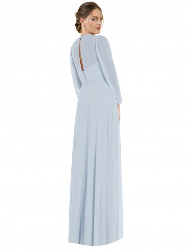 Strapless Chiffon Maxi Formal Bridesmaid Dress with Puff Sleeve Blouson Overlay UK