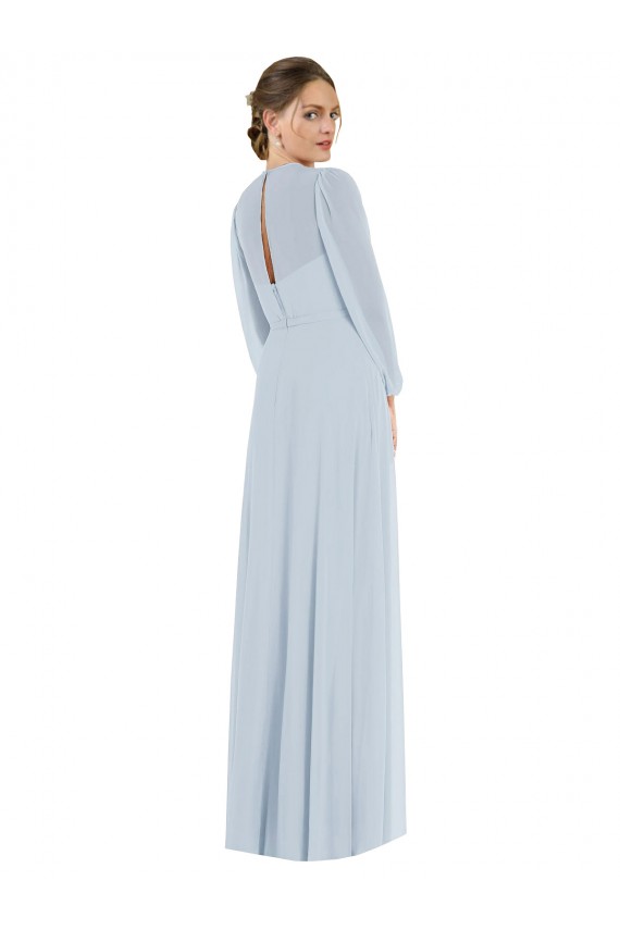 Strapless Chiffon Maxi Formal Bridesmaid Dress with Puff Sleeve Blouson Overlay UK