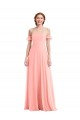 Off the Shoulder Ruffle Cuff Sleeve Chiffon Maxi Bridesmaid Dress UK