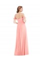 Off the Shoulder Ruffle Cuff Sleeve Chiffon Maxi Bridesmaid Dress UK
