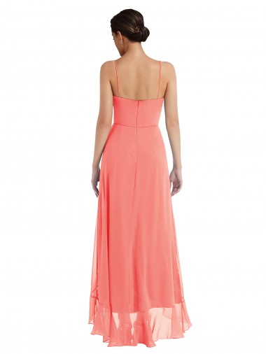 Scoop Neck Ruffle Trimmed High Low Maxi Bridesmaid Dress UK