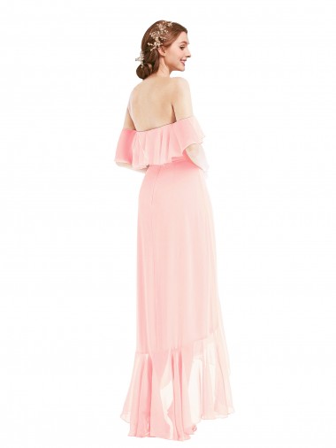 Off the Shoulder Ruffled High Low Maxi Bridesmaid Dress UK