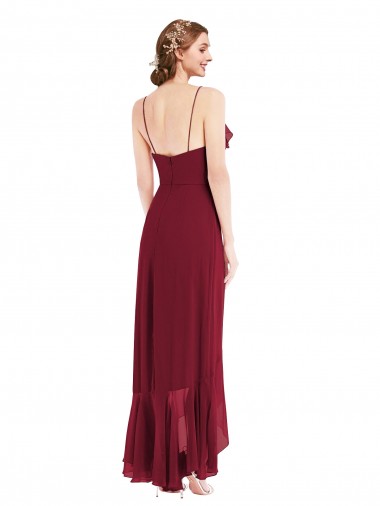 Ruffle Trimmed V-Neck High Low Wrap Chiffon Bridesmaid Dress UK