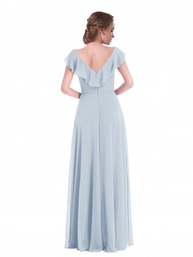 Ruffle Trimmed V Back Chiffon Maxi Bridesmaid Dress UK