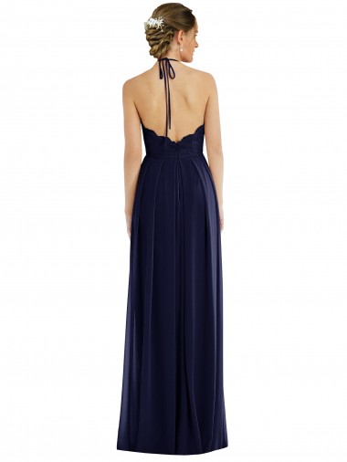 Tie Neck Lace Halter Pleated Skirt Maxi Bridesmaid Dress UK