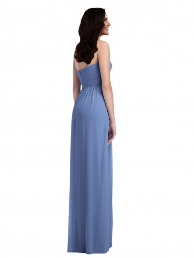 Slim Spaghetti Straps Chiffon Bridesmaid Dress with Front Slit UK