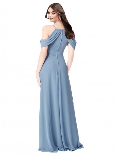 High Neck Chiffon Bridesmaid Dress with Draped Sleeves UK