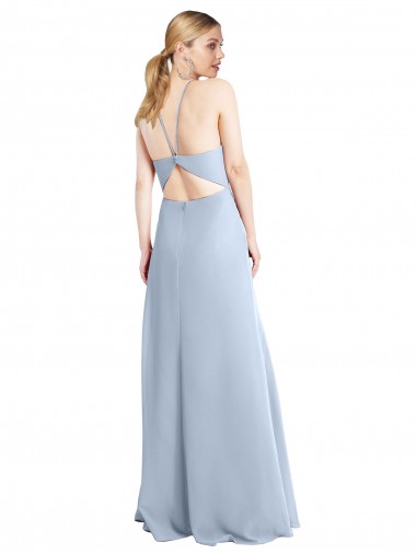 Halter Neck Long Chiffon Bridesmaid Dress with Strappy Back and Daring Side Slit UK