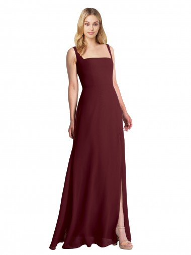 Square Neckline Soft A-Line Chiffon Bridesmaid Dress with Side Slit UK