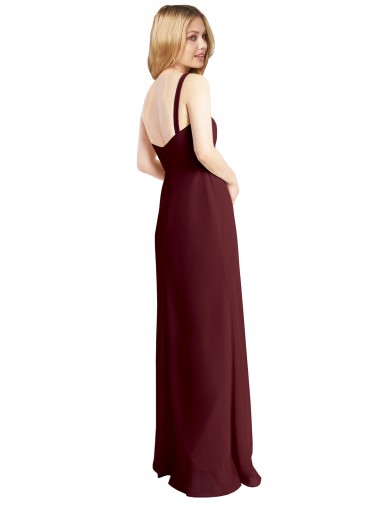 Square Neckline Soft A-Line Chiffon Bridesmaid Dress with Side Slit UK