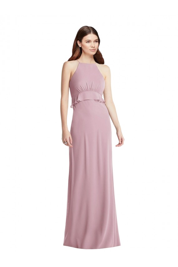 Bias Ruffle Empire Waist Halter Maxi Bridesmaid Dress UK