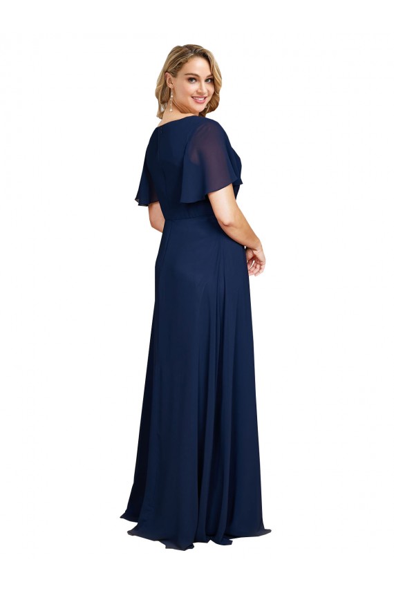 Chiffon V-Neck Short Sleeves Long Formal Bridesmaid Dress / Prom Dress with High Slit UK
