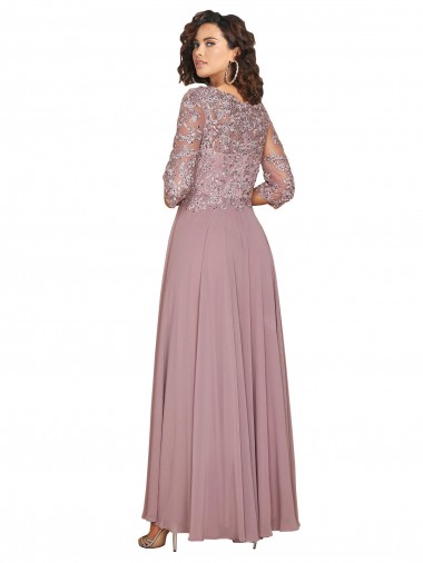 Hand-Beaded Bodice V-Neckline Long Sleeves Chiffon Bridesmaid Dress / Prom Dress UK