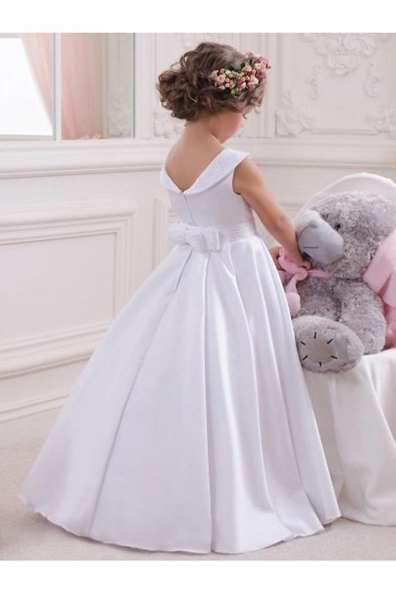 Ivory Ball Gown Bateau Floor Length Flower Girl Dress UK