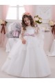 Ivory Ball Gown Bateau Neck Long Chapel Train Sleeveless Flower Girl Dress UK