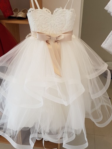 Ivory Ball Gown High Neck Floor Length Flower Girl Dress UK