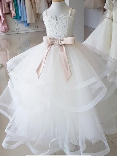 Ivory Ball Gown High Neck Floor Length Flower Girl Dress UK