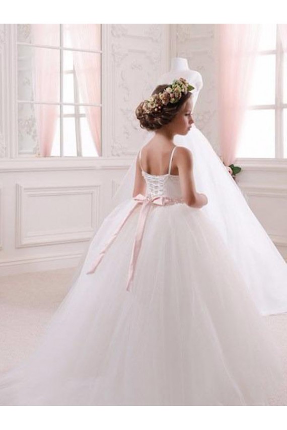 Ivory Ball Gown Sweetheart Chapel Train Sleeveless Flower Girl Dress UK
