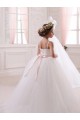 Ivory Ball Gown Sweetheart Chapel Train Sleeveless Flower Girl Dress UK